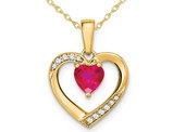 1/2 Carat (ctw) Natural Ruby Heart Pendant Necklace in 14K Yellow Gold with Chai
